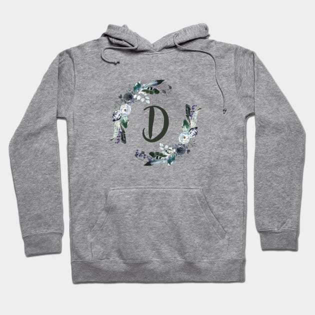 Floral Monogram D Dark Bohemian Flora Hoodie by floralmonogram